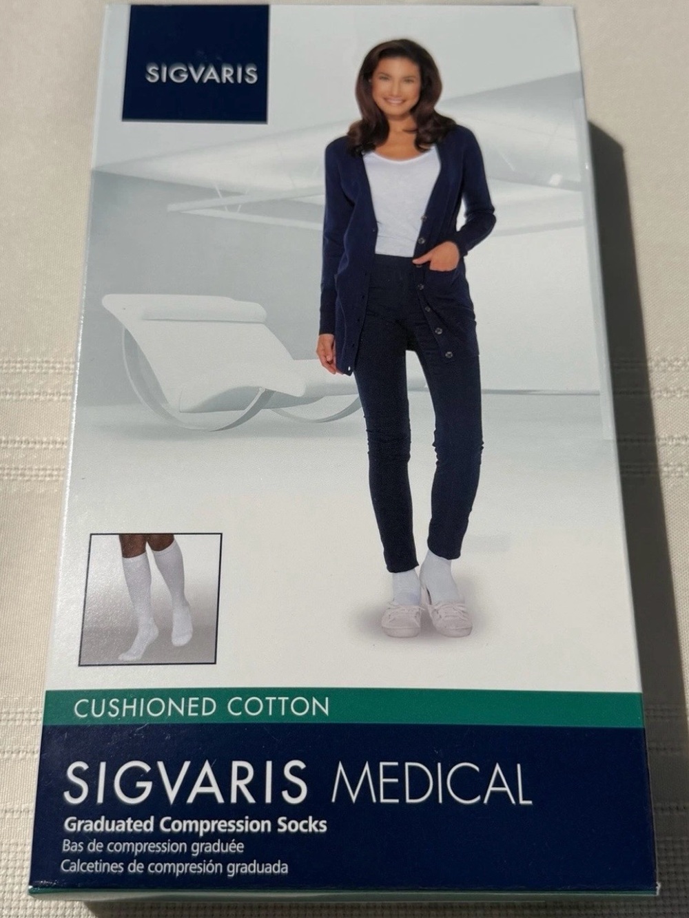 Sigvaris 362 Cushioned Cotton Graduated Compression Socks 20-30 mmHg Black NIB